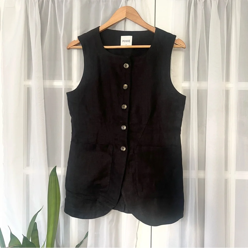 Posse Emma Linen Black Vest Size Medium - Picture 5 of 10